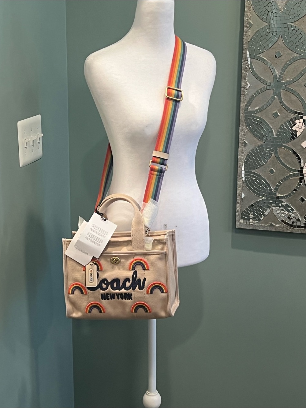 NWT Coach Rainbow Canvas Cargo Tote 26